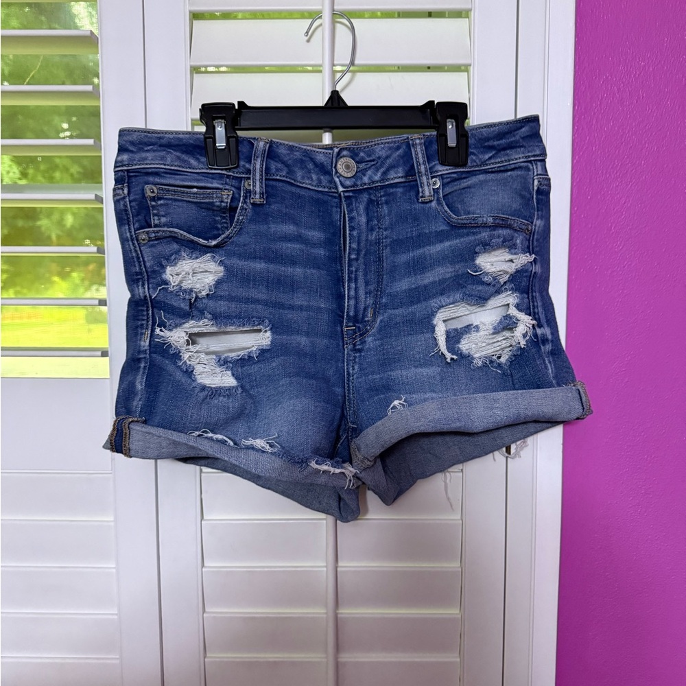 American Eagle Outfitters Blue Jean Shorts Distressed Frayed Hem